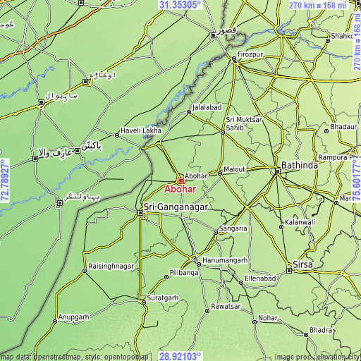 Topographic map of Abohar