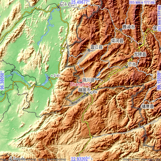 Topographic map of Zhangfeng