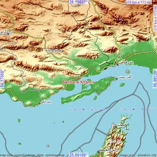 Topographic map of Bandar-e Khamīr