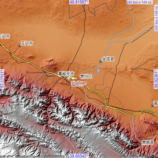 Topographic map of Jiuquan