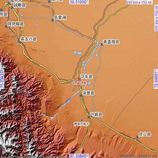 Topographic map of Shache