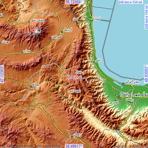 Topographic map of Khalkhāl