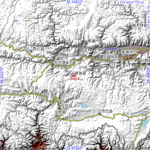 Topographic map of Sajia