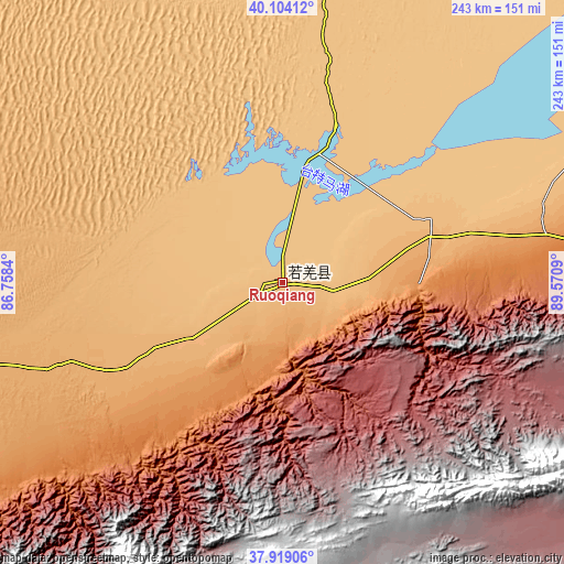 Topographic map of Ruoqiang