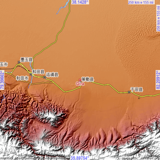 Topographic map of Qira