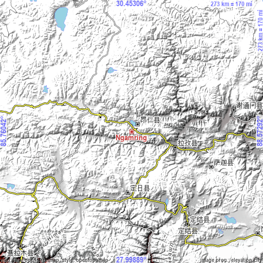 Topographic map of Ngamring