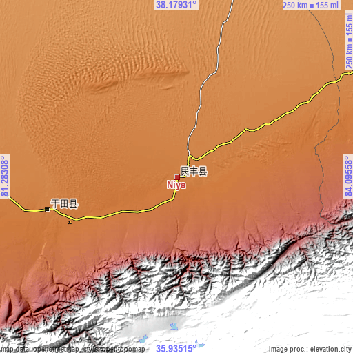 Topographic map of Niya