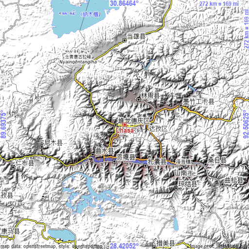 Topographic map of Lhasa