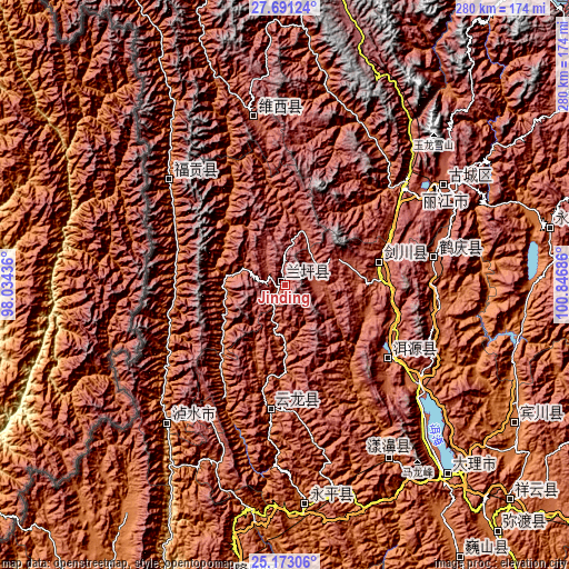 Topographic map of Jinding