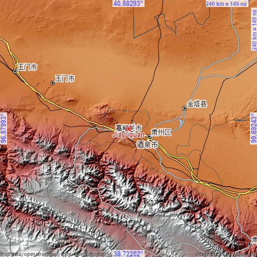 Topographic map of Jiayuguan