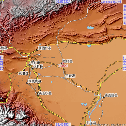 Topographic map of Jiashi