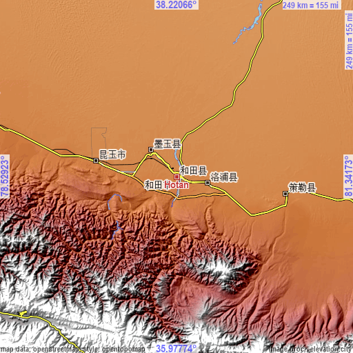 Topographic map of Hotan