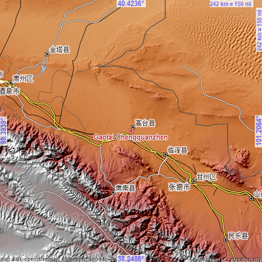 Topographic map of Gaotai Chengguanzhen