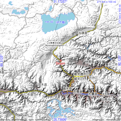 Topographic map of Dêqên