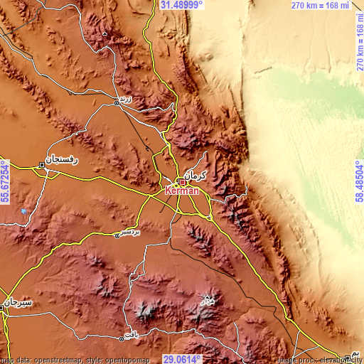 Topographic map of Kerman