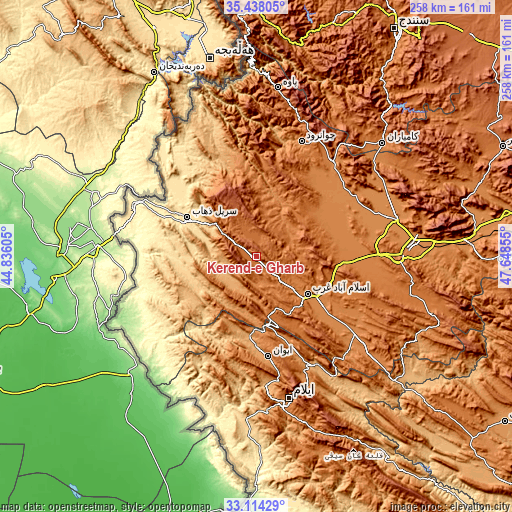 Topographic map of Kerend-e Gharb