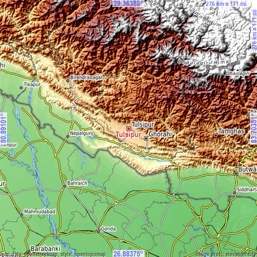 Topographic map of Tulsīpur