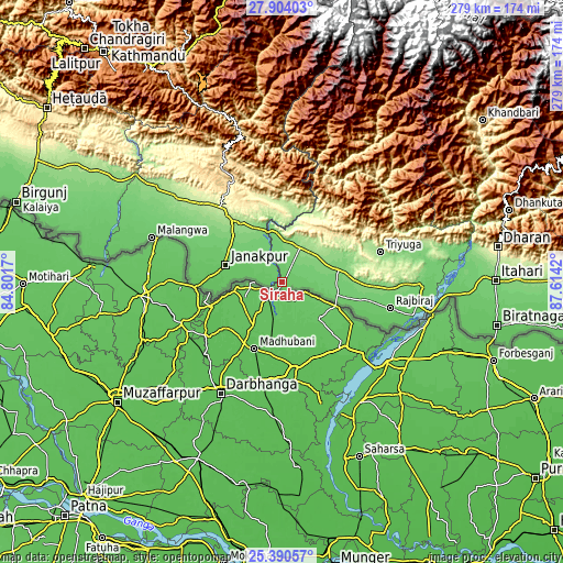 Topographic map of Siraha
