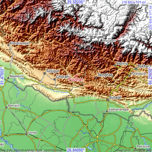 Topographic map of Pyūthān