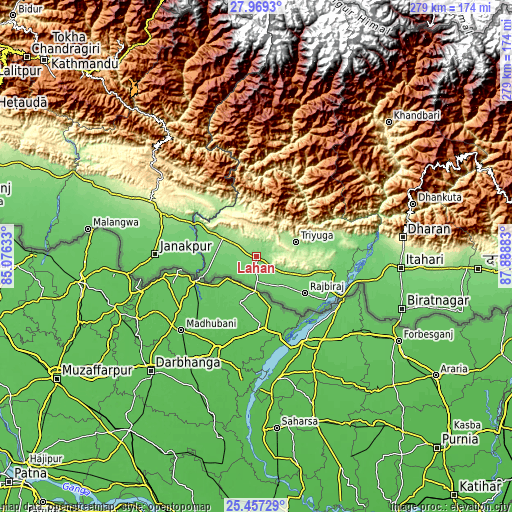 Topographic map of Lahān