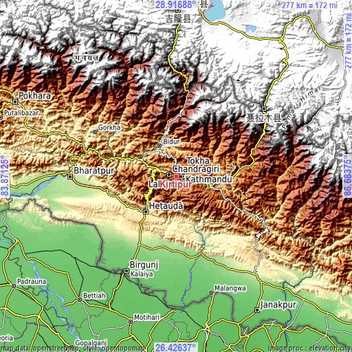Topographic map of Kirtipur