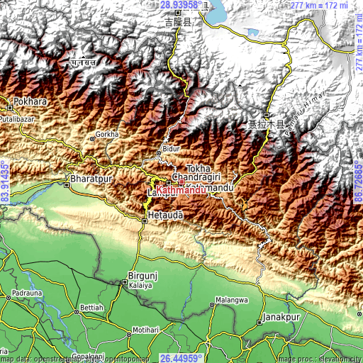 Topographic map of Kathmandu