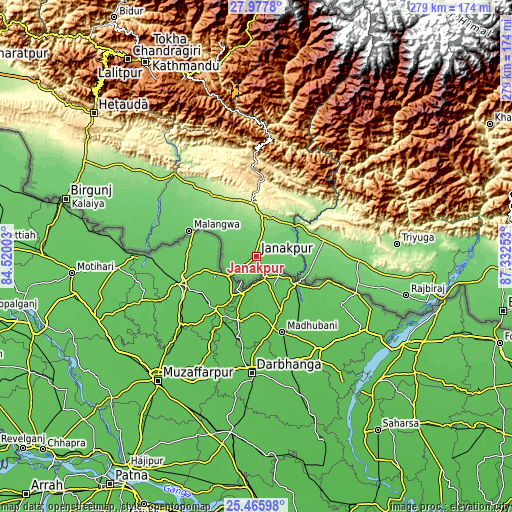 Topographic map of Janakpur