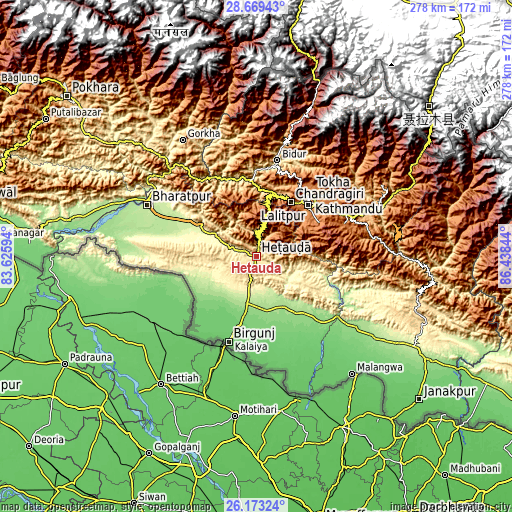Topographic map of Hetauda