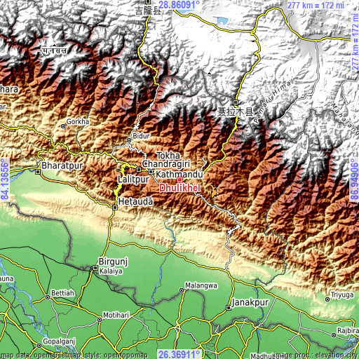 Topographic map of Dhulikhel