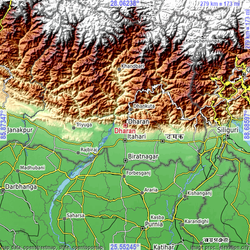 Topographic map of Dharān