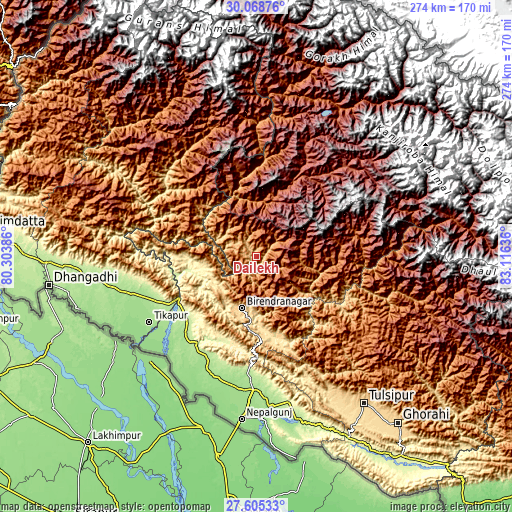 Topographic map of Dailekh