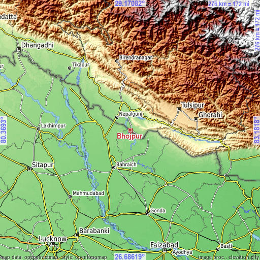 Topographic map of Bhojpur