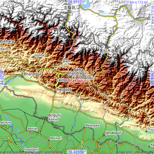 Topographic map of Bhaktapur
