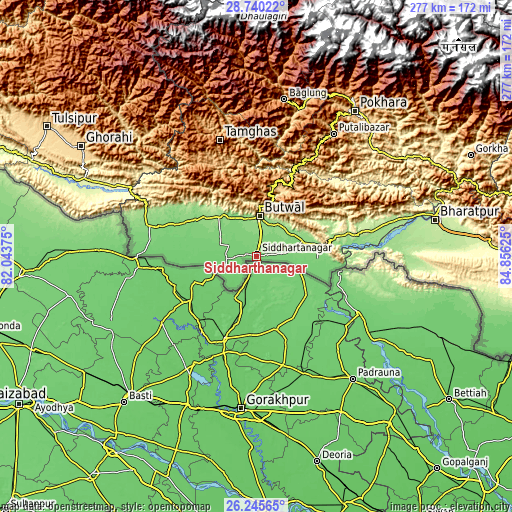 Topographic map of Siddharthanagar
