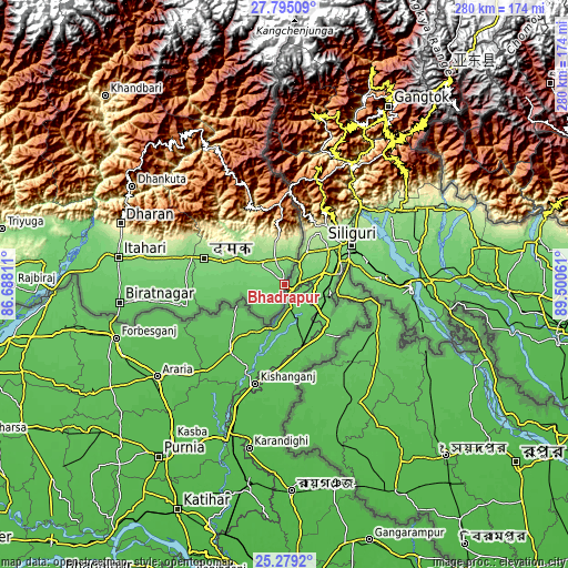 Topographic map of Bhadrapur