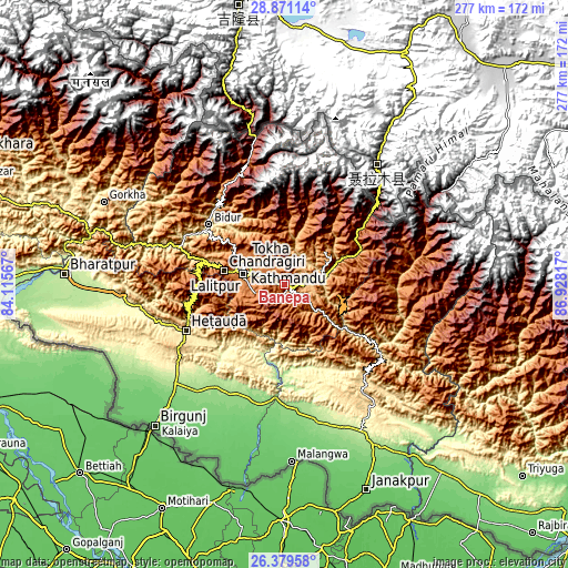 Topographic map of Banepā