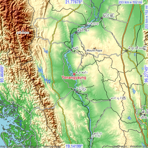 Topographic map of Yenangyaung