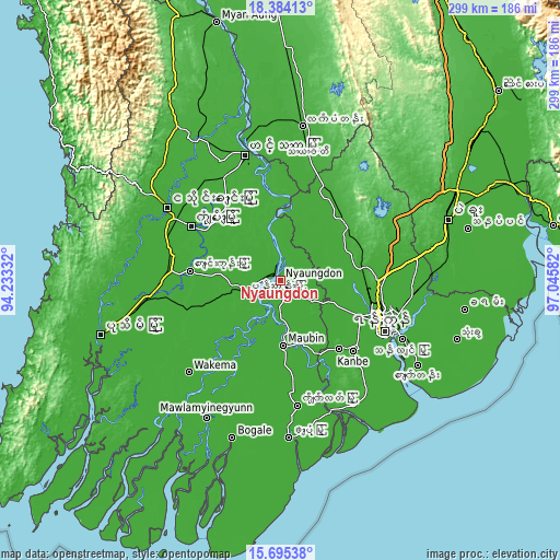 Topographic map of Nyaungdon