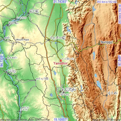 Topographic map of Yamethin