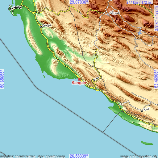 Topographic map of Kangān
