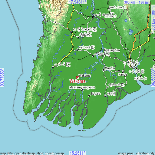 Topographic map of Wakema