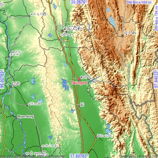 Topographic map of Taungoo