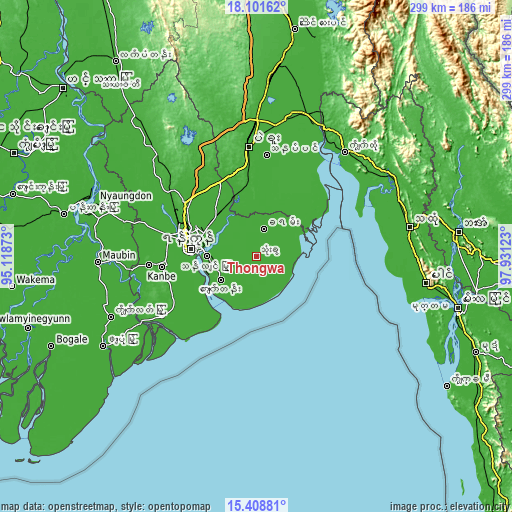 Topographic map of Thongwa