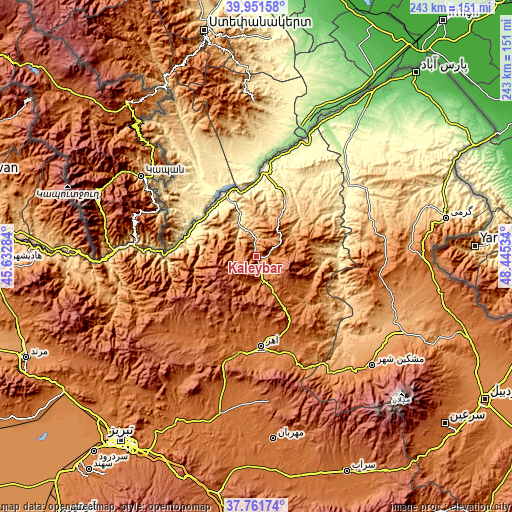 Topographic map of Kaleybar