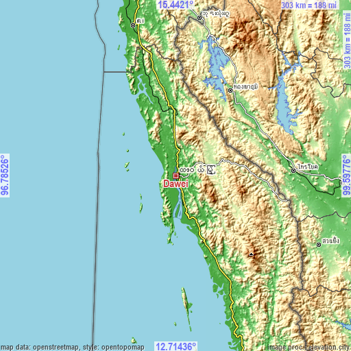 Topographic map of Dawei