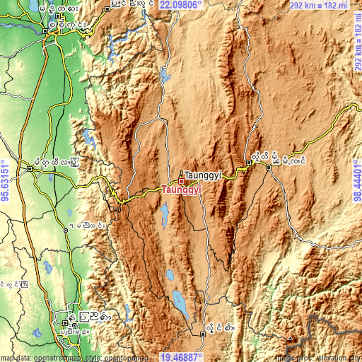 Topographic map of Taunggyi