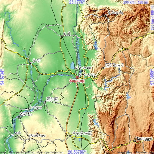 Topographic map of Sagaing