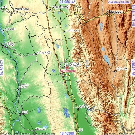 Topographic map of Pyinmana