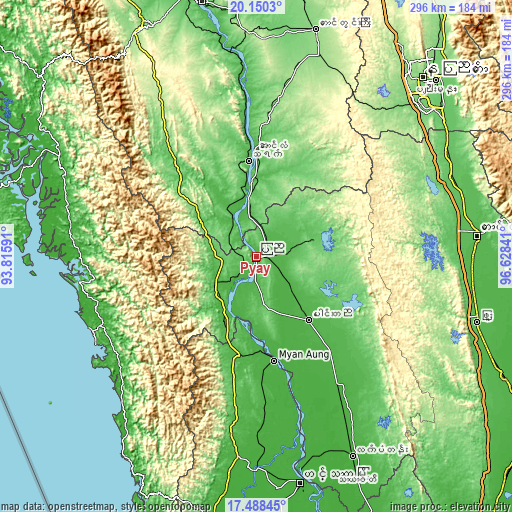 Topographic map of Pyay