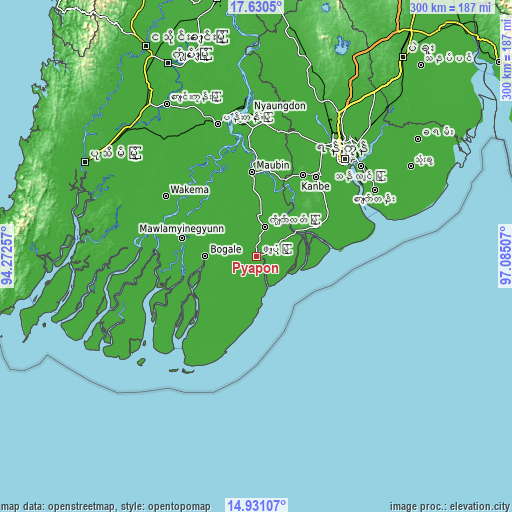 Topographic map of Pyapon